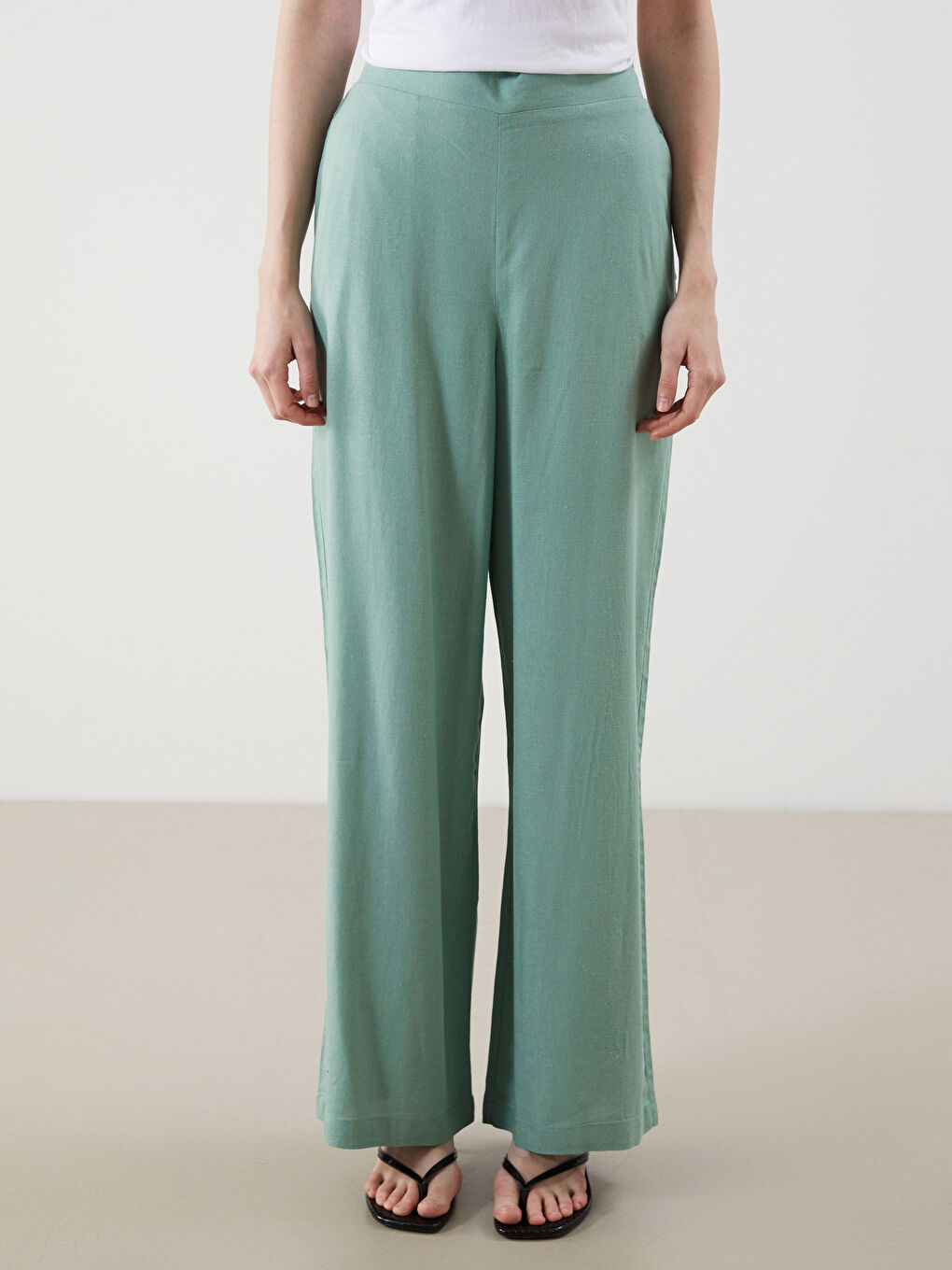 Pantalone za žene od mešavine lana sa elastičnim strukom -S5GO64Z8-VD3
