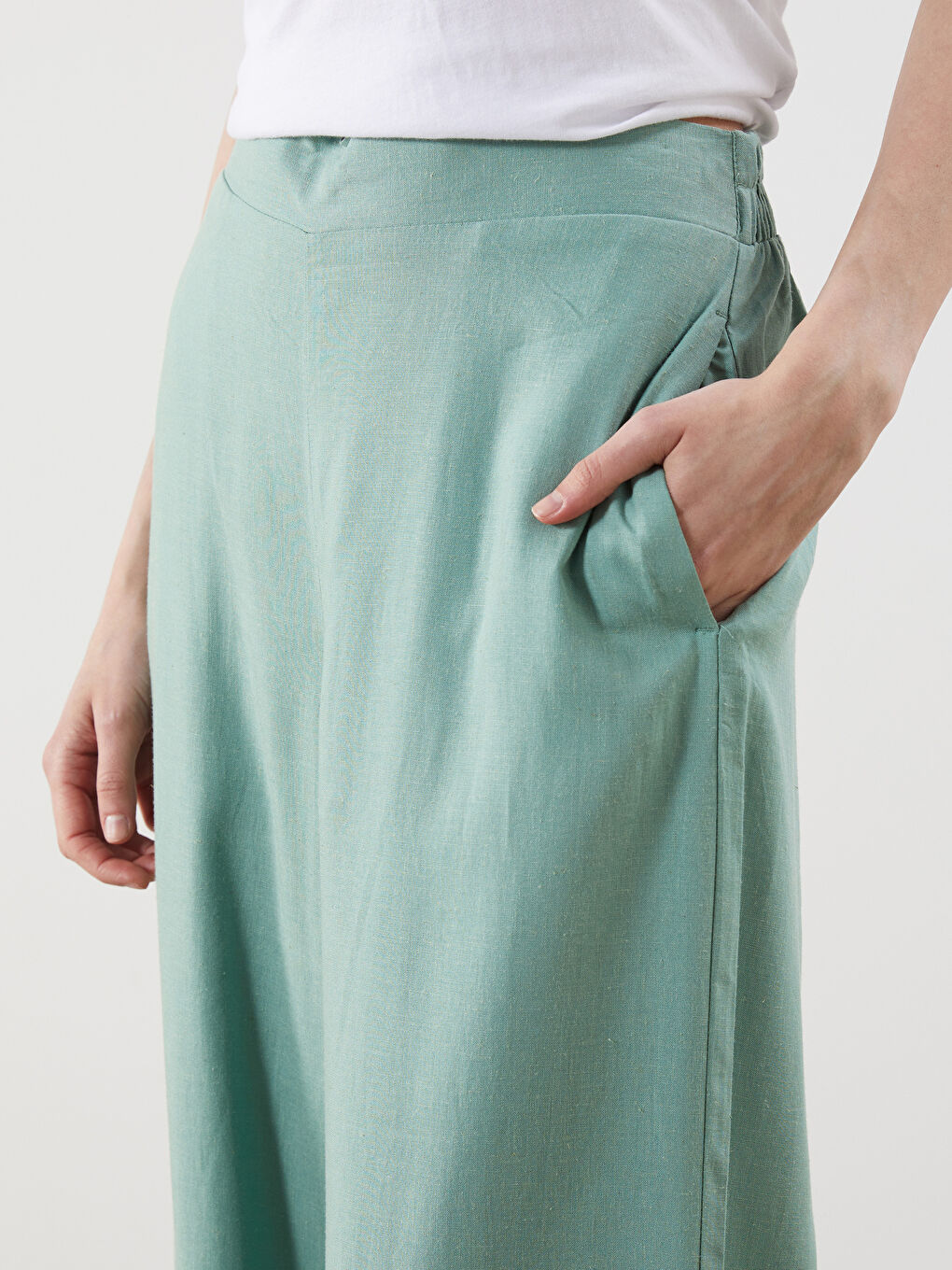 Pantalone za žene od mešavine lana sa elastičnim strukom -S5GO64Z8-VD3