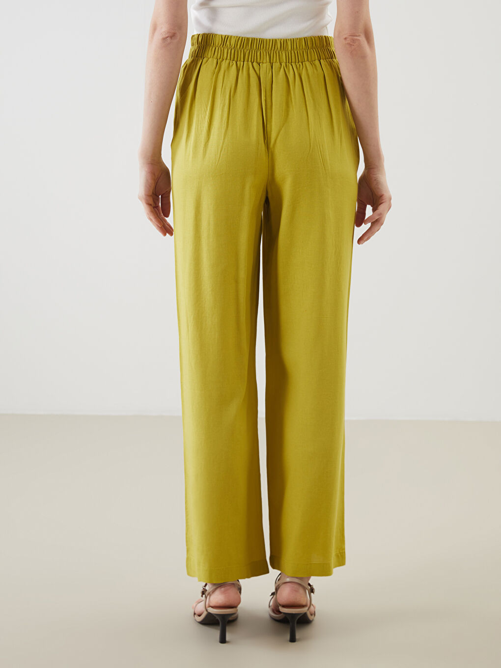 Pantalone za žene od mešavine lana sa elastičnim strukom -S5GO64Z8-VYS
