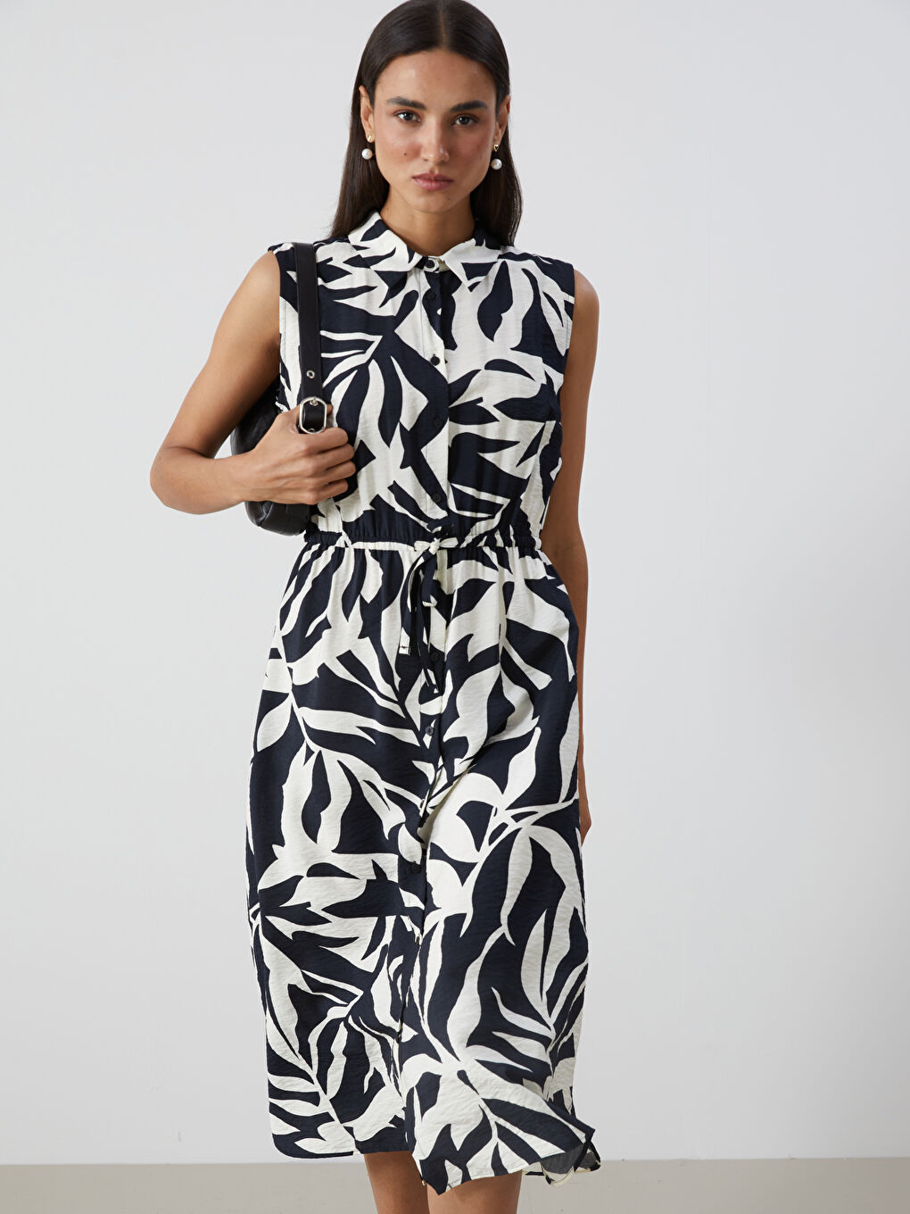 Floral Gathered Waist Shirt Dress -S5GO68Z8-LQJ