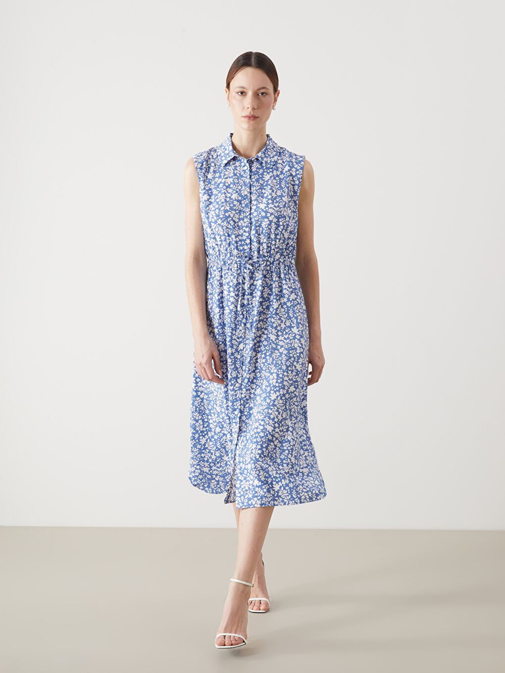 Floral Gathered Waist Shirt Dress -S5GO68Z8-LQQ