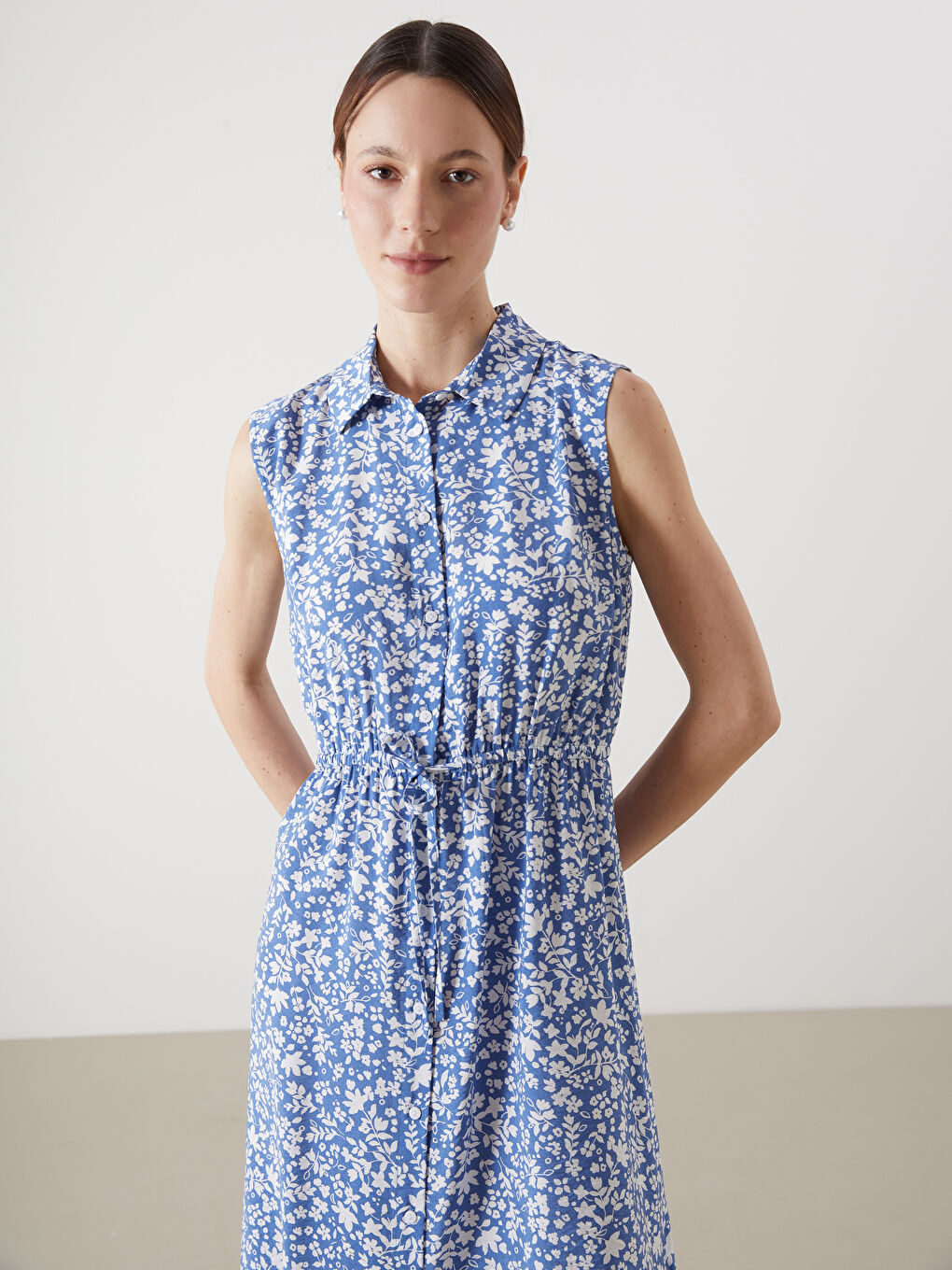Floral Gathered Waist Shirt Dress -S5GO68Z8-LQQ