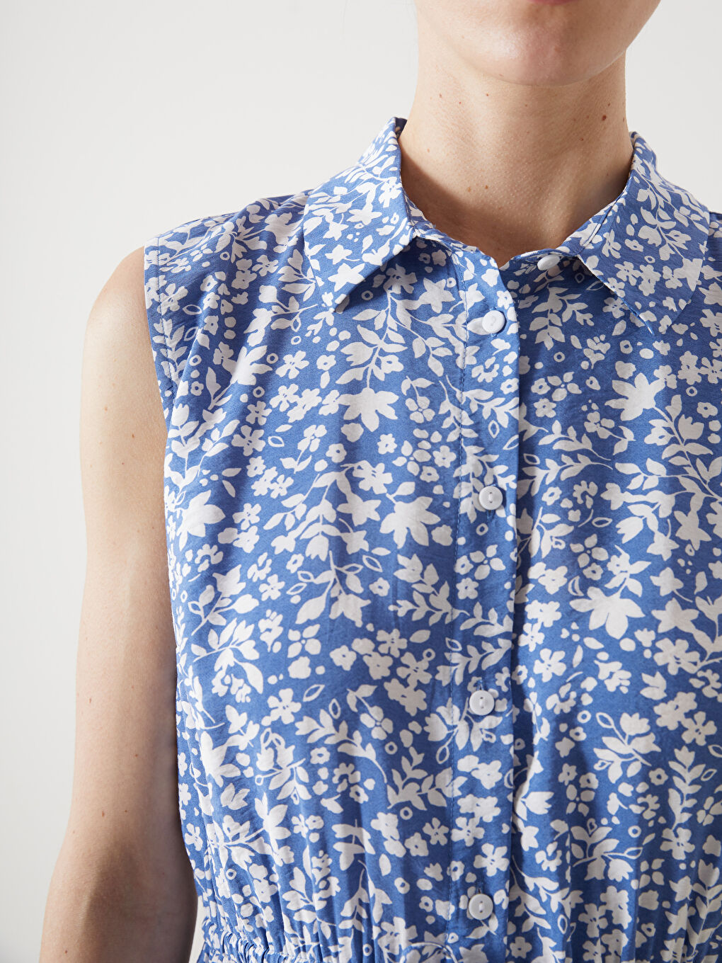 Floral Gathered Waist Shirt Dress -S5GO68Z8-LQQ