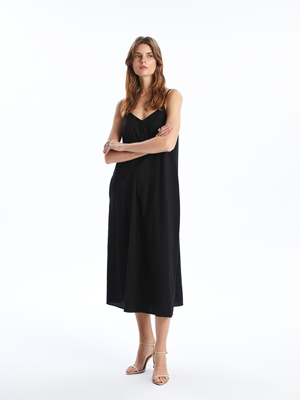 Plain V Neck Women's Midi Dress -S5GO69Z8-CVL