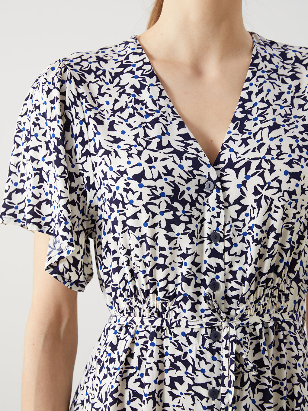 Floral Women's Dress with Gathered Waist -S5GO73Z8-LSJ