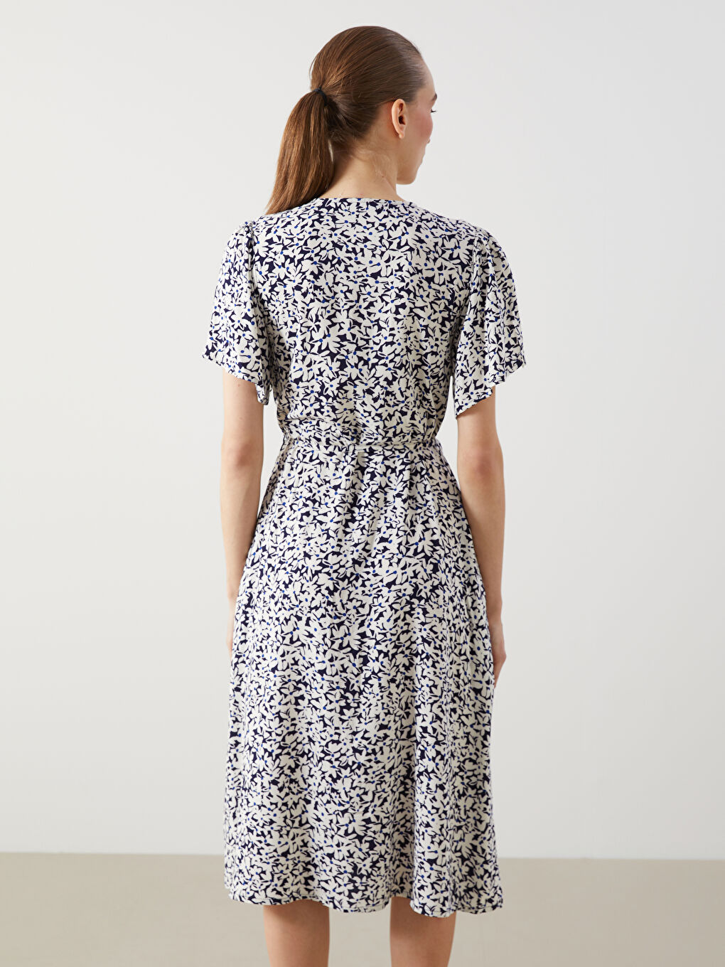 Floral Women's Dress with Gathered Waist -S5GO73Z8-LSJ