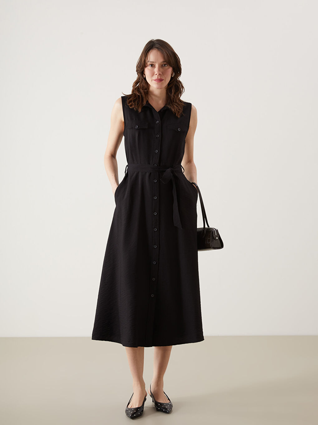 Plain Sash Shirt Dress -S5GO79Z8-CVL