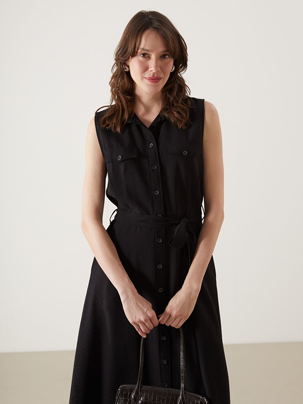 Plain Sash Shirt Dress -S5GO79Z8-CVL