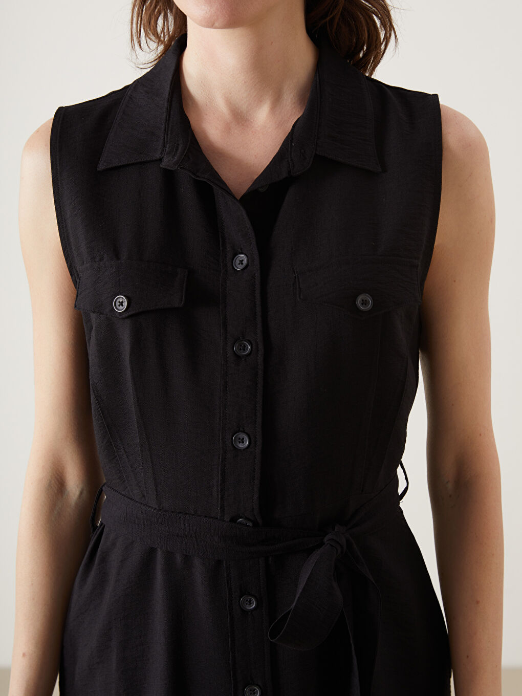 Plain Sash Shirt Dress -S5GO79Z8-CVL