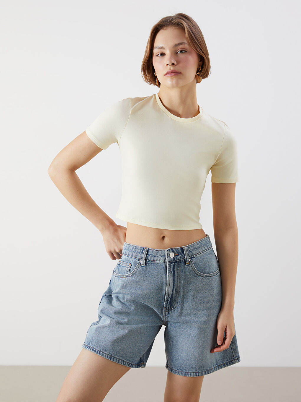 Crew Neck Women's Crop Top -S5GP13Z8-DJQ