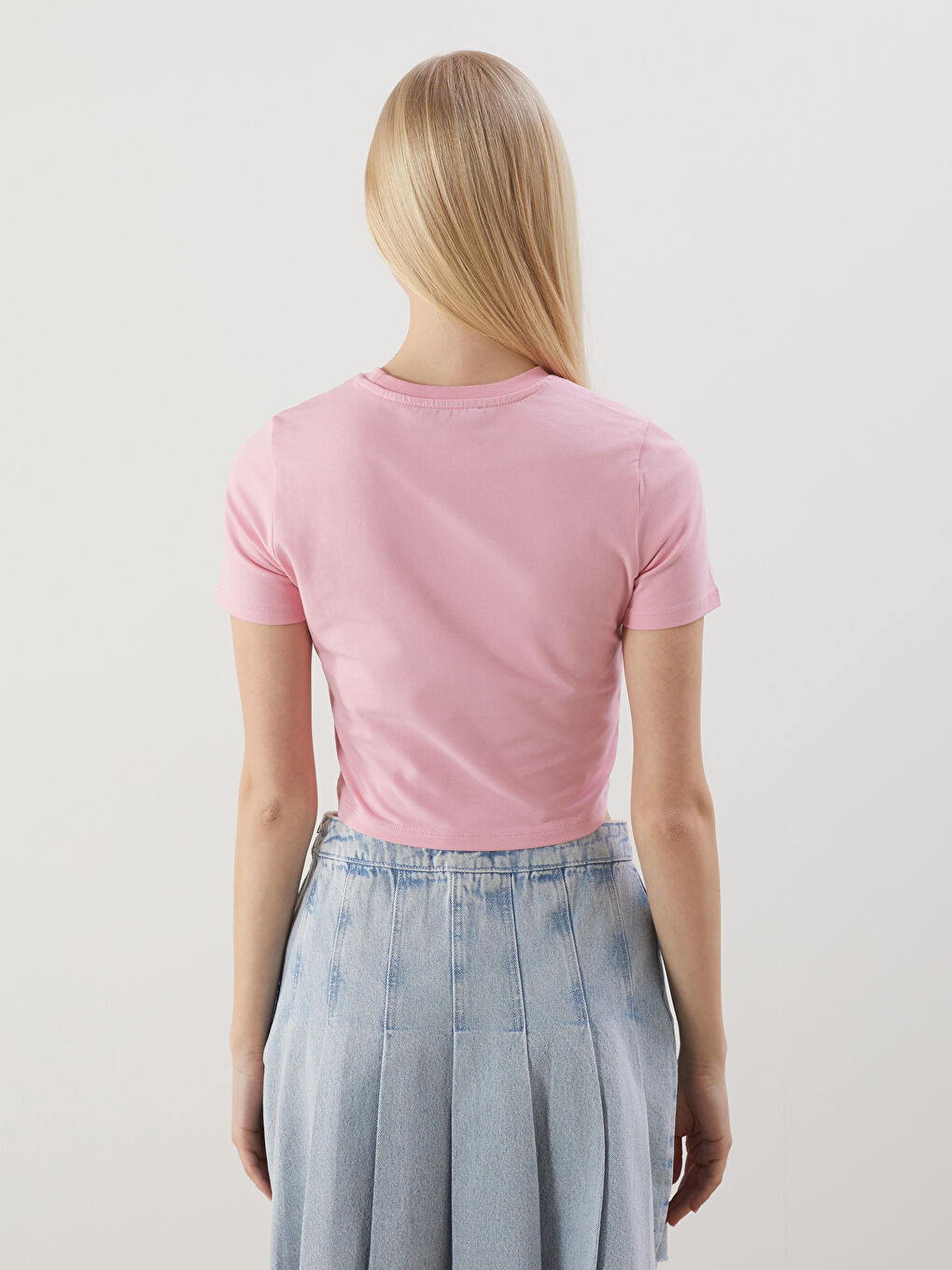 Pembe Bisiklet Yaka Kadın Crop-3