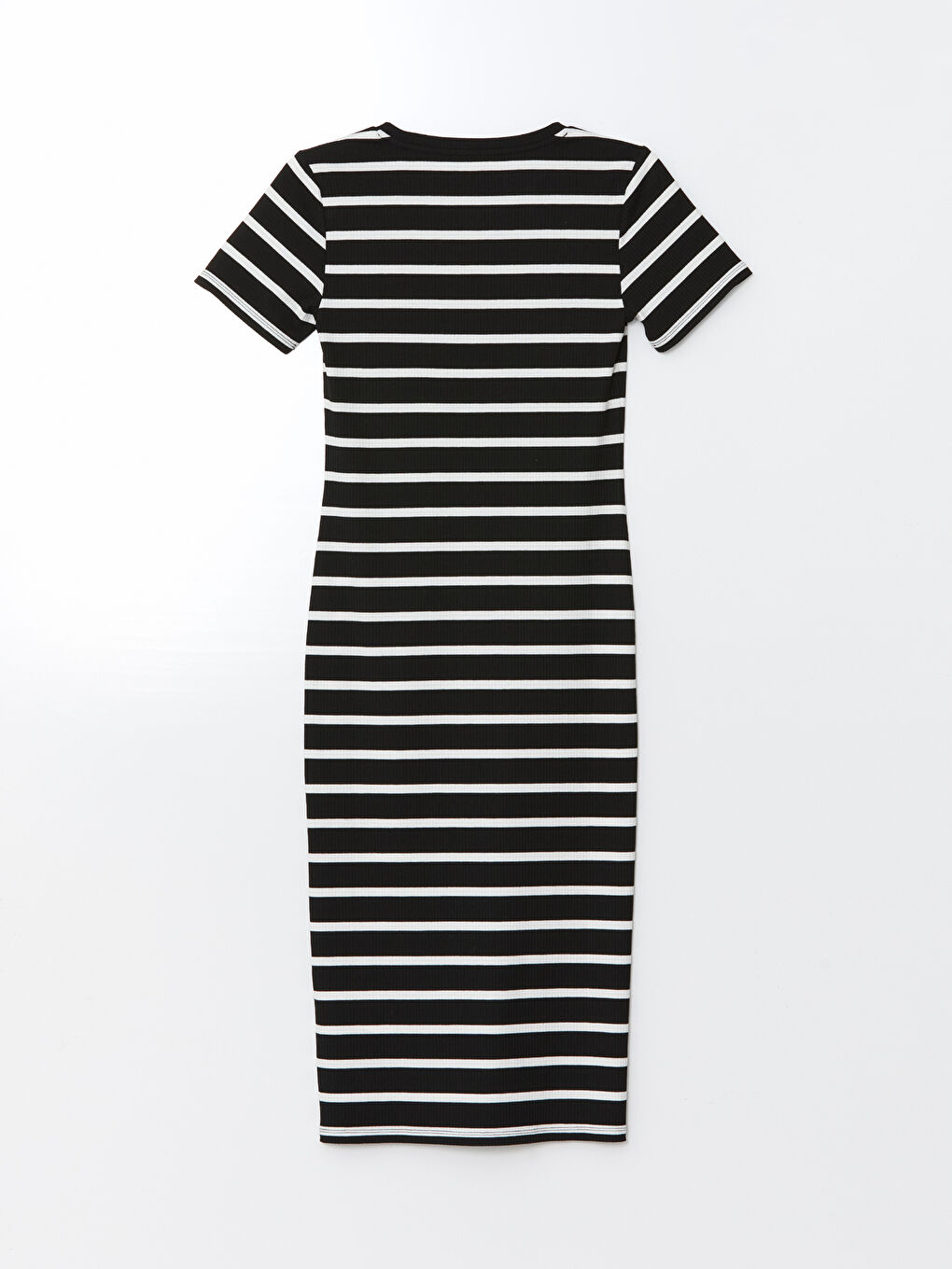 Siyah Bisiklet Yaka Çizgili Kadın Bodycon Elbise-1