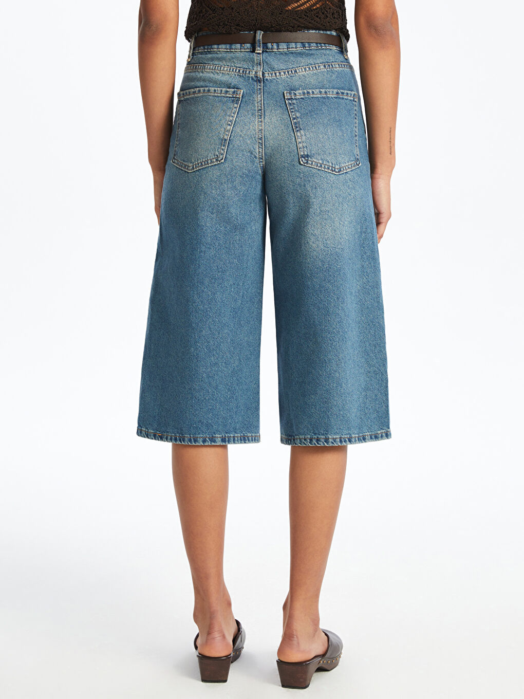 İndigo Beli Kemerli Kadın Jean Kapri-3