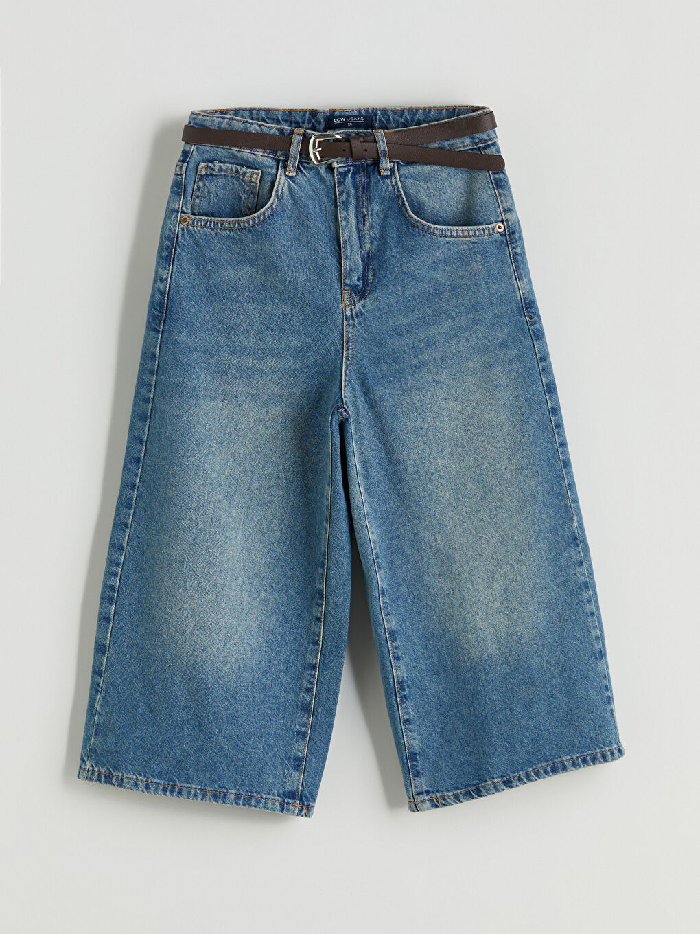 İndigo Beli Kemerli Kadın Jean Kapri-4