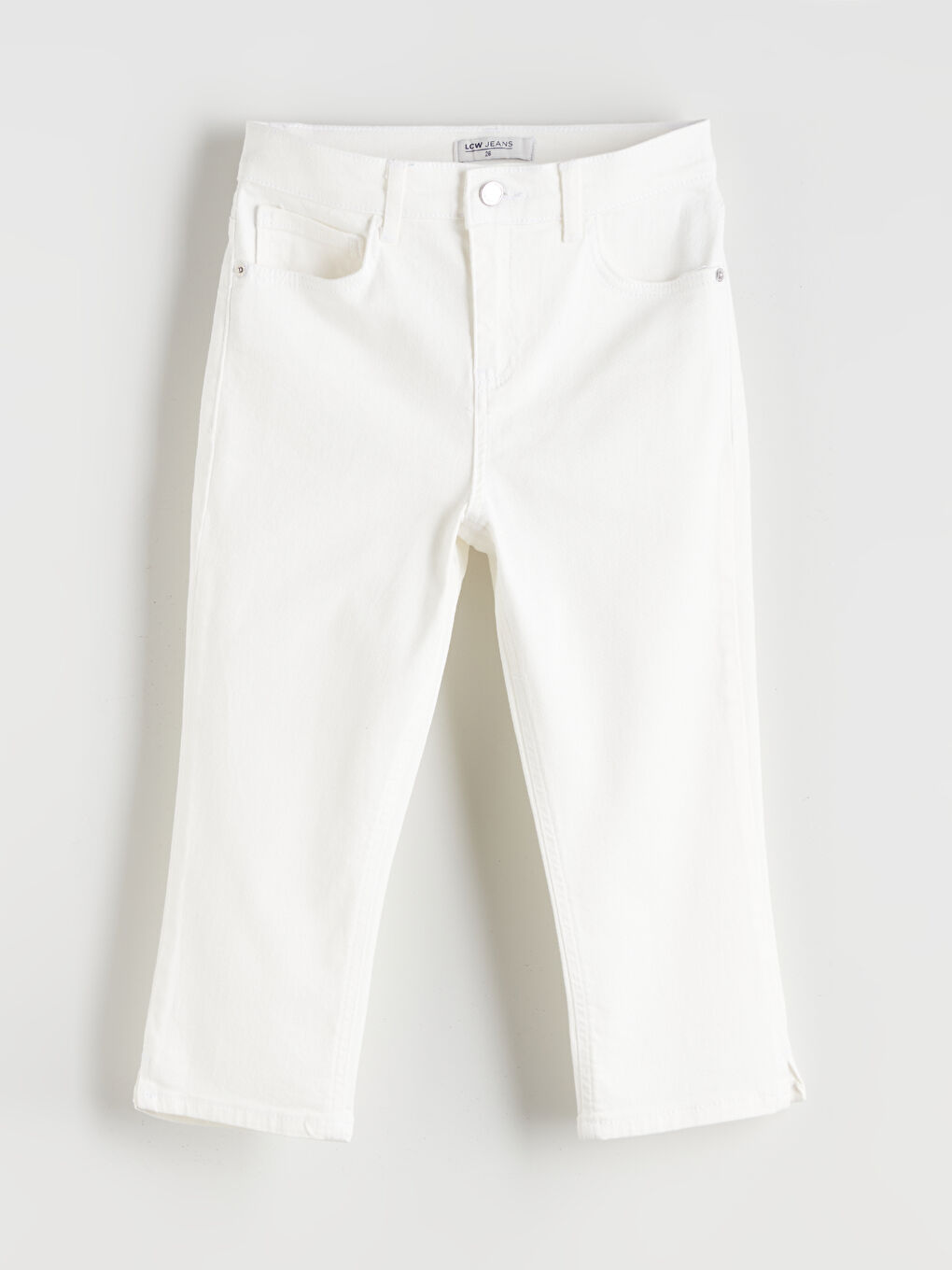 Beyaz Dar Fit Kadın Jean Kapri-4