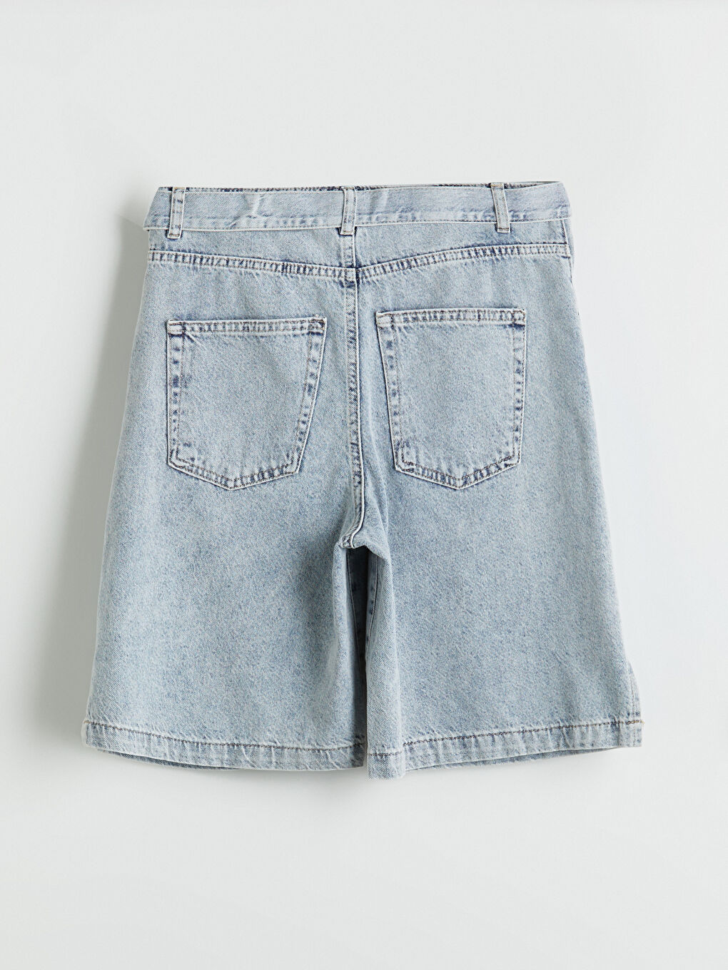 İndigo Beli Kemerli Kadın Jean Şortolon-5