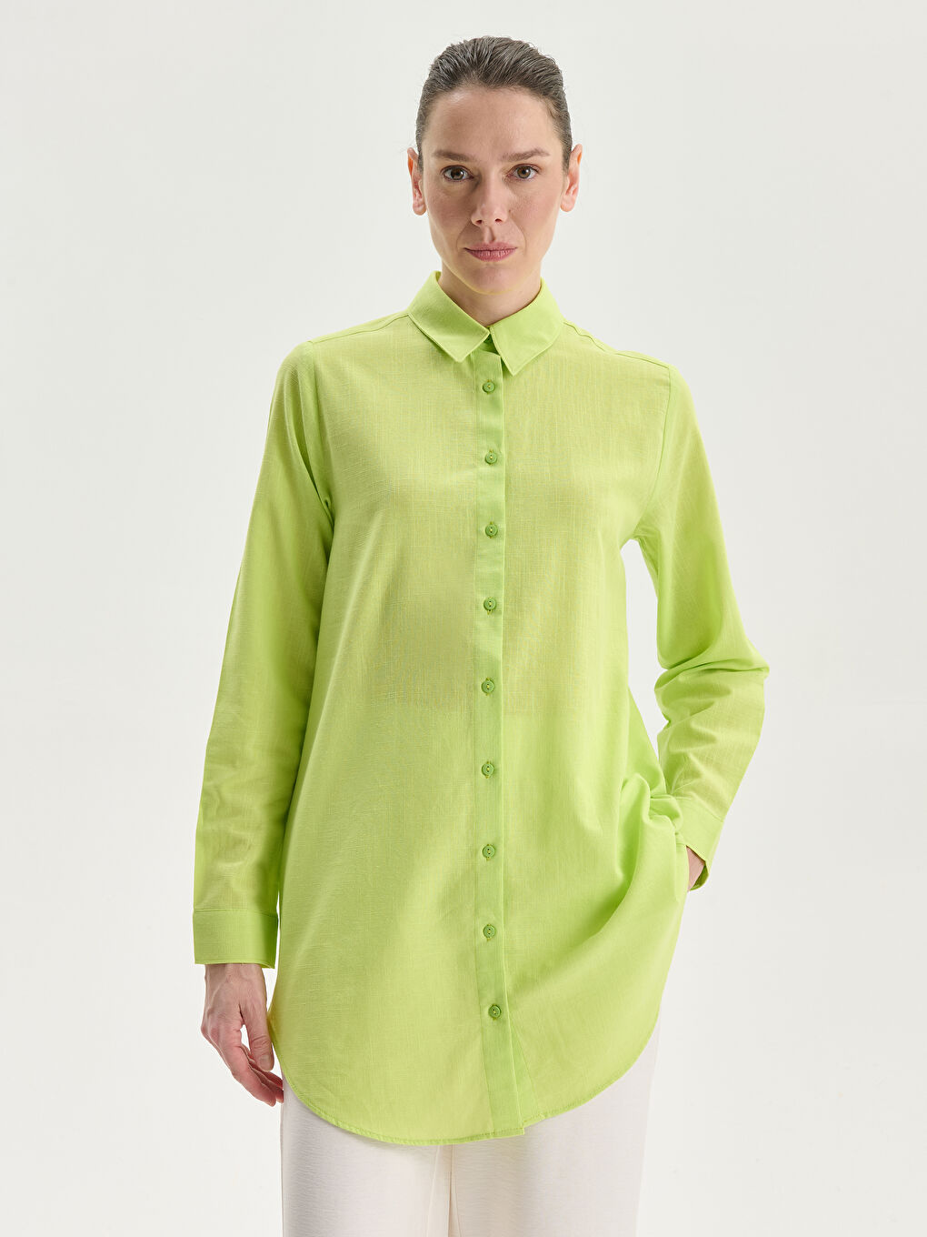 Hidden Button Women's Shirt Tunic -S5GQ18Z8-YNK