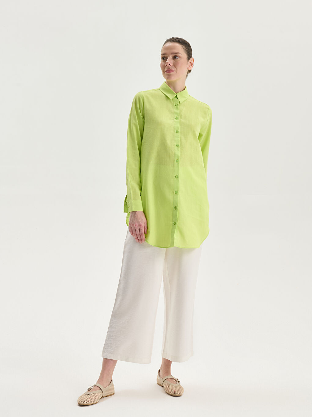 Hidden Button Women's Shirt Tunic -S5GQ18Z8-YNK