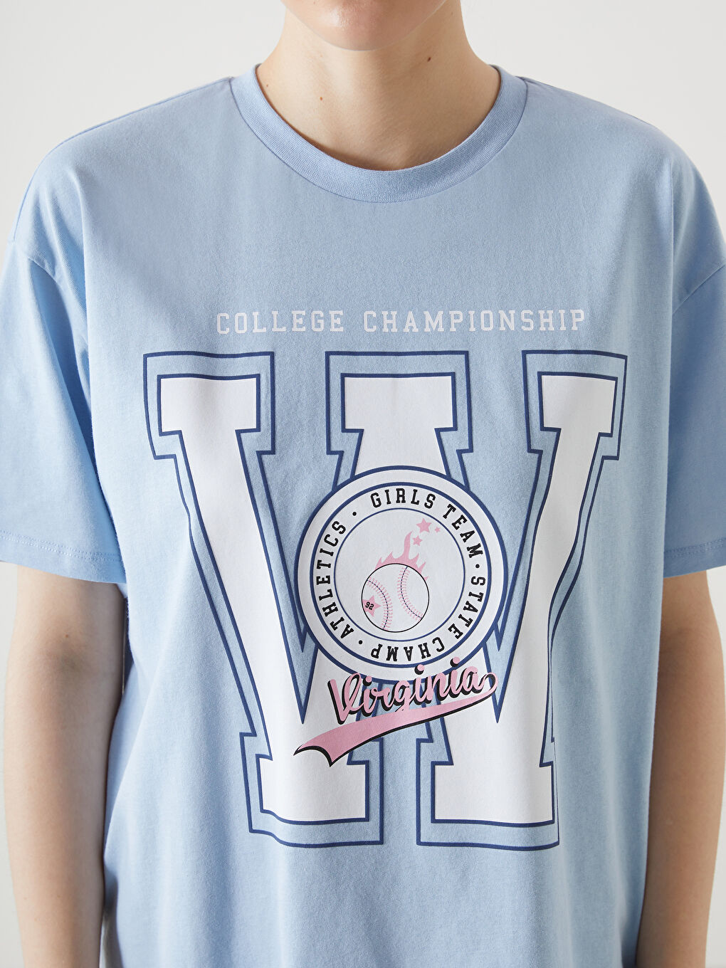 Mavi Bisiklet Yaka Baskılı Kadın Spor Tişört-2