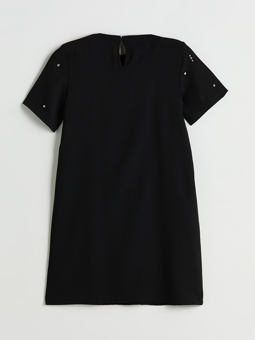 Siyah Bisiklet Yaka Taşlı Mini Elbise-5