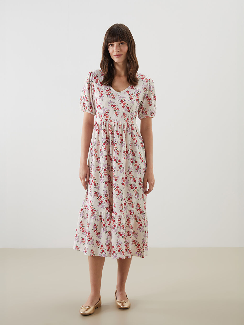 V-Neck Floral Women's Dress -S5GQ65Z8-LRA