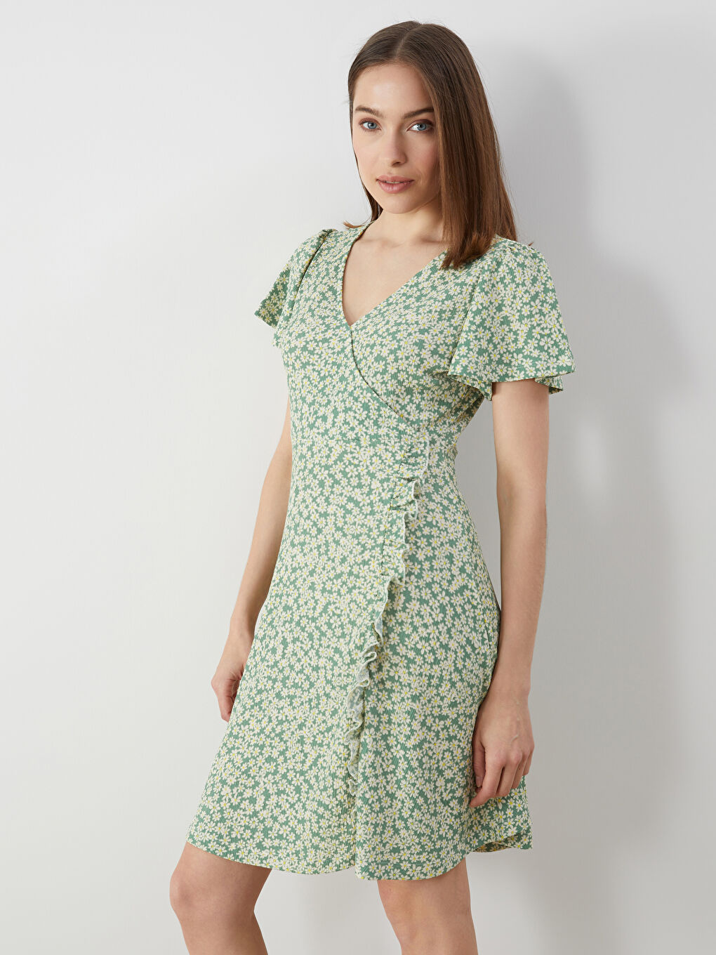 Double Breasted Collar Floral Women's Dress -S5GQ66Z8-LRR