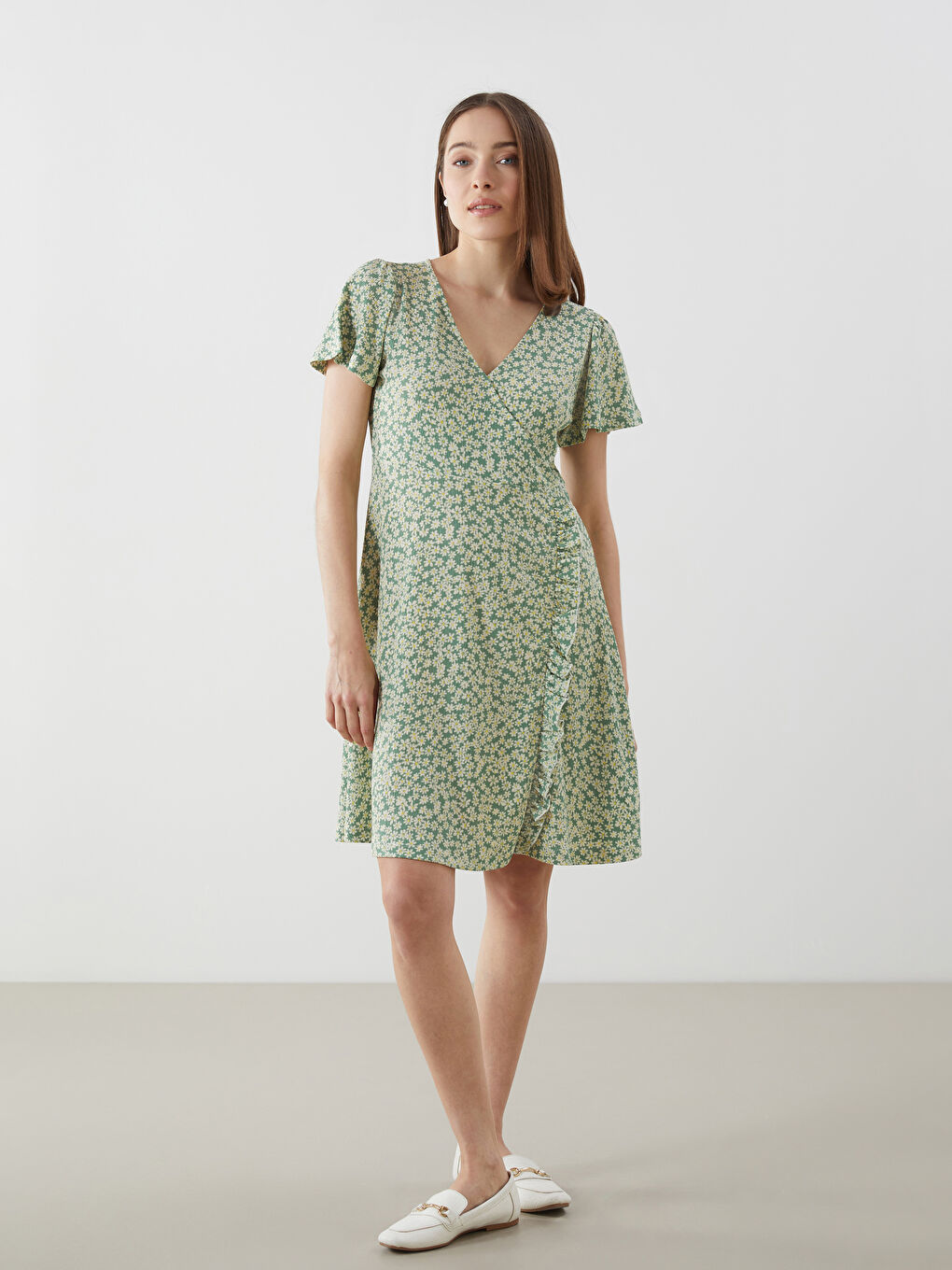 Double Breasted Collar Floral Women's Dress -S5GQ66Z8-LRR