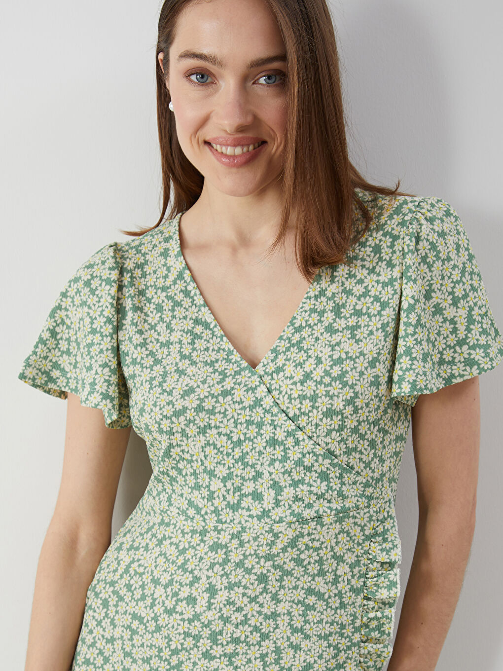 Double Breasted Collar Floral Women's Dress -S5GQ66Z8-LRR