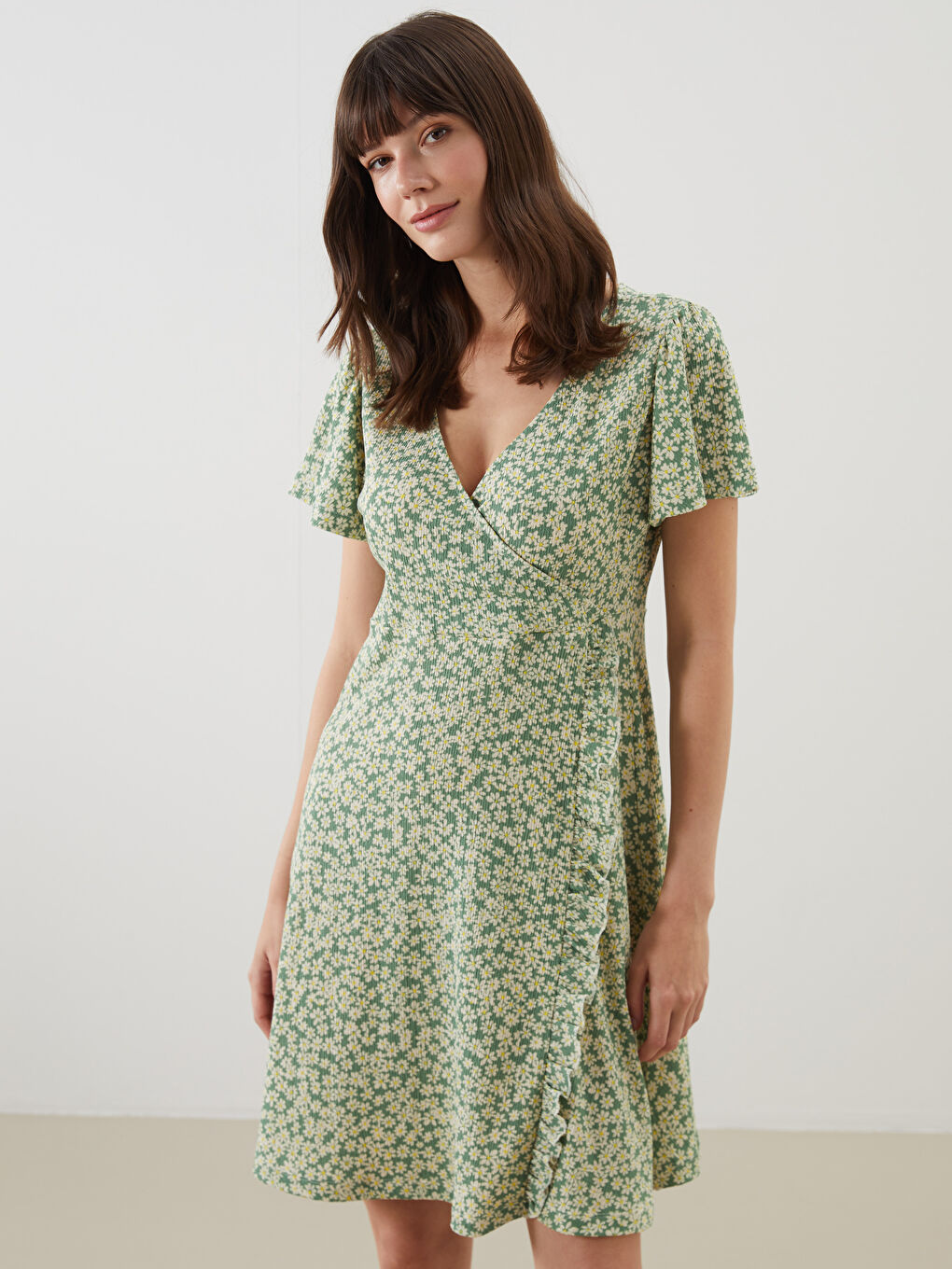 Double Breasted Collar Floral Women's Dress -S5GQ66Z8-LRR