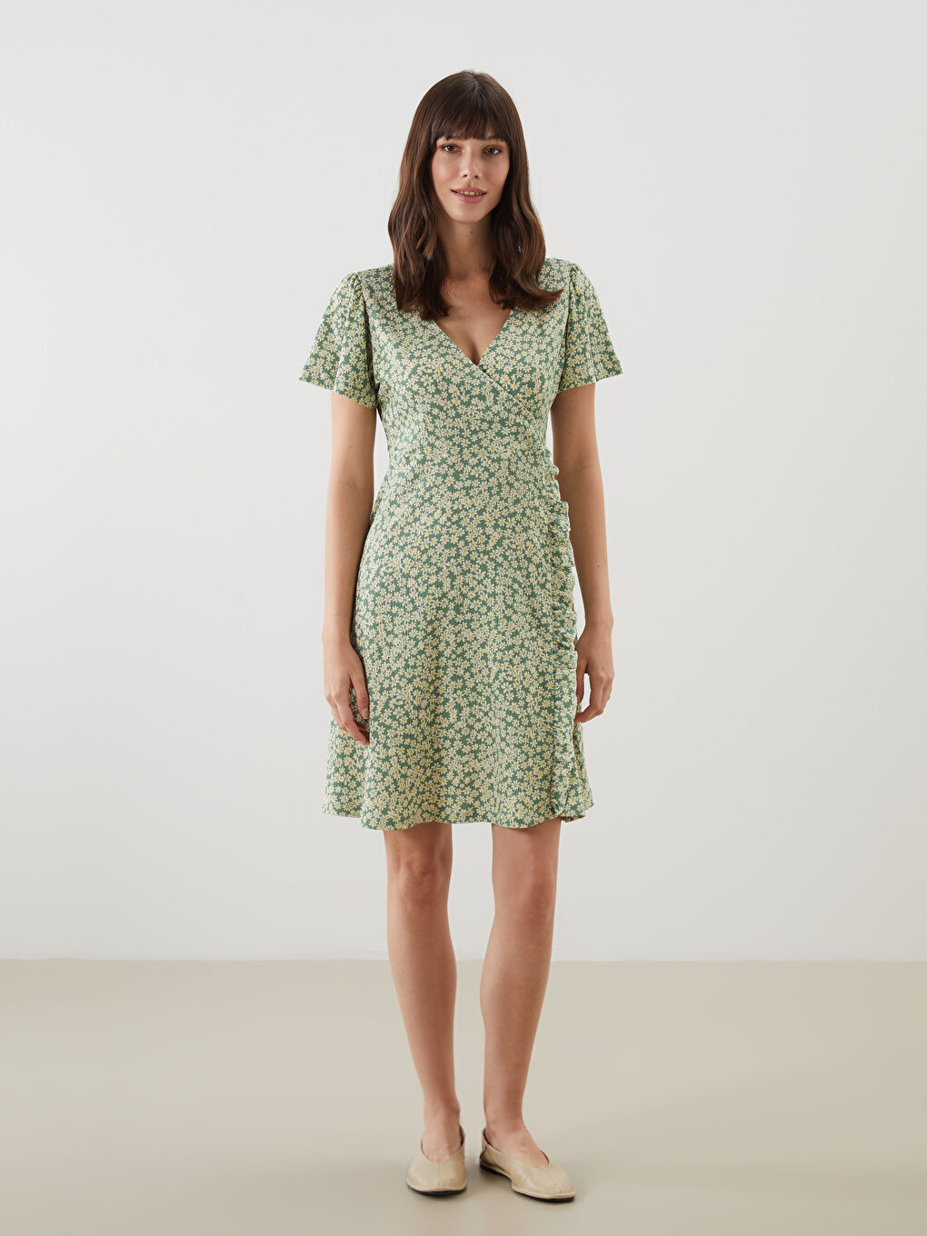 Double Breasted Collar Floral Women's Dress -S5GQ66Z8-LRR