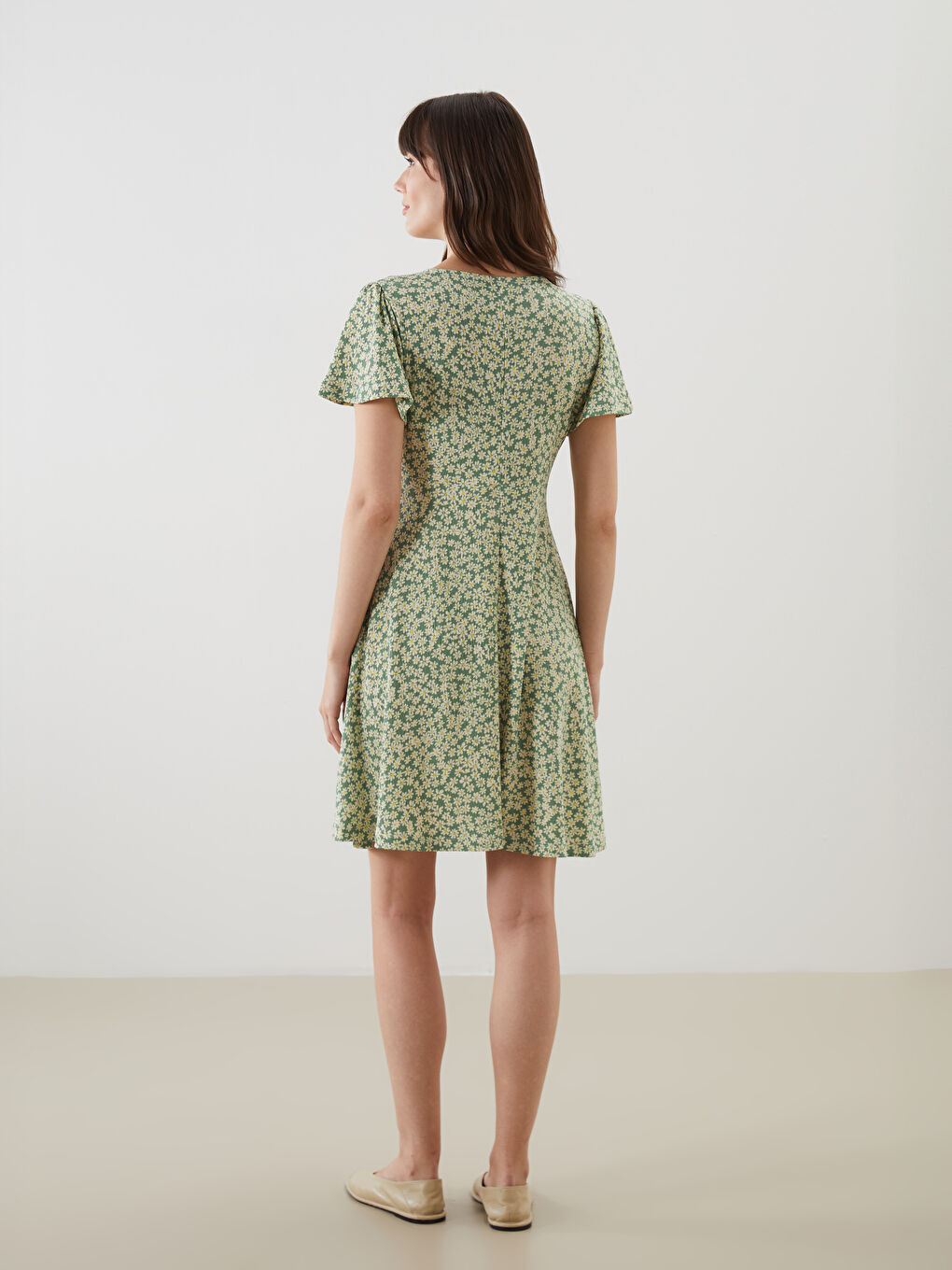 Double Breasted Collar Floral Women's Dress -S5GQ66Z8-LRR