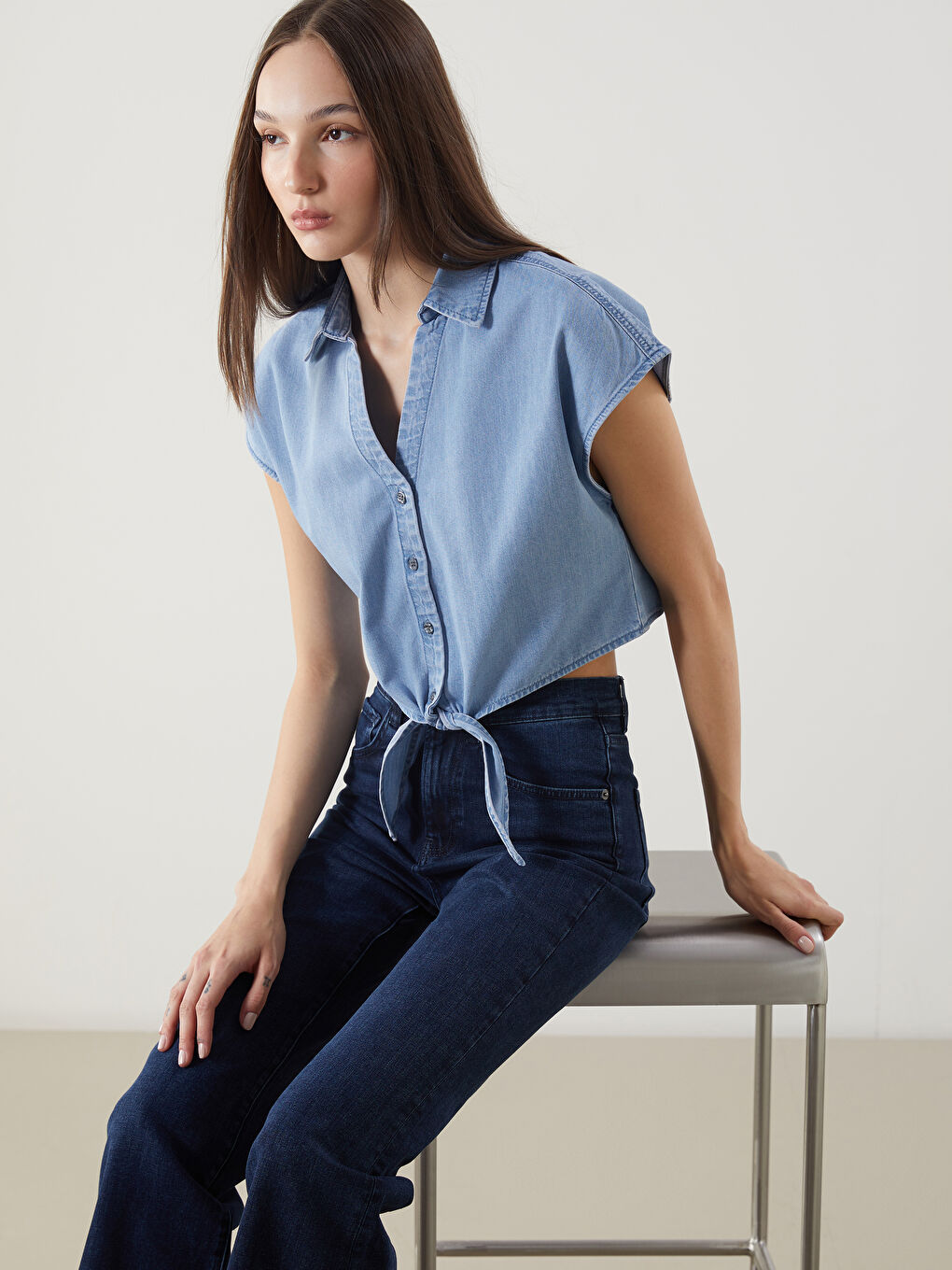 Woman INDIGO Denim Shirt -S5GQ72Z8-507
