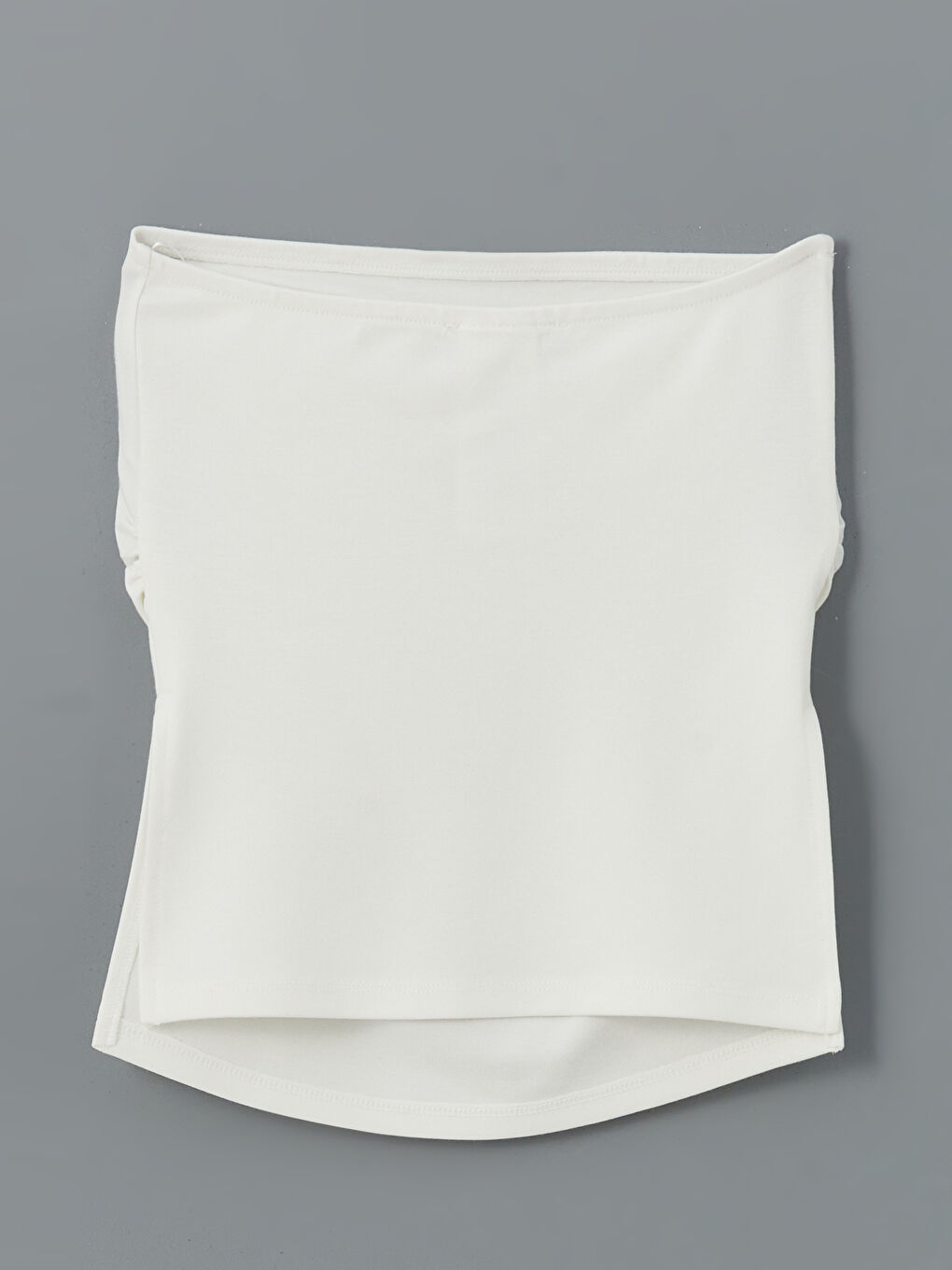 Ekru Straplez Yaka Kadın Crop-5