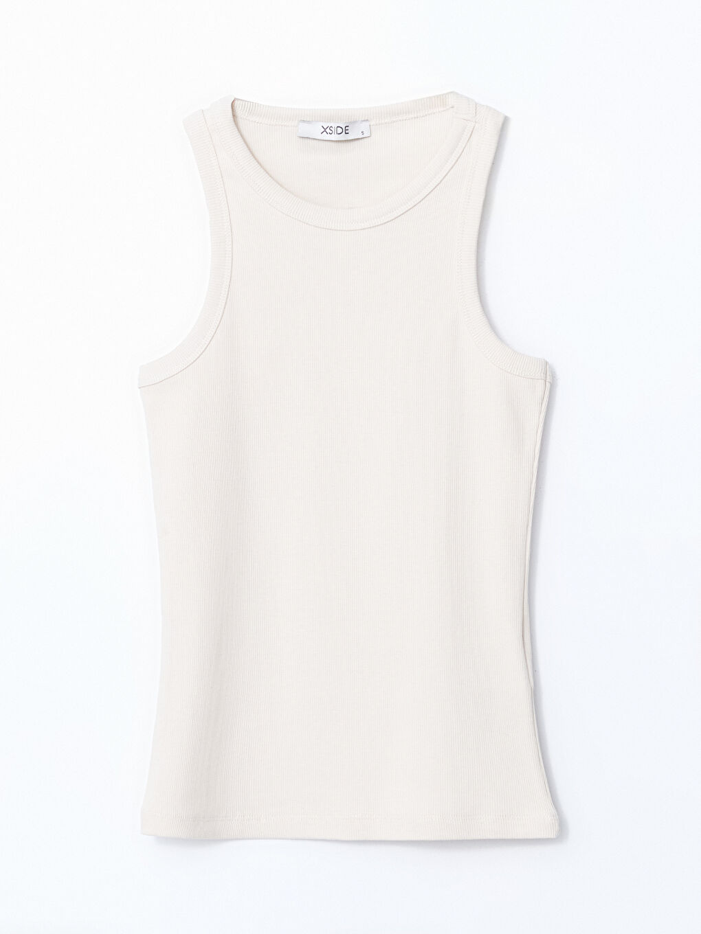 Bej Bisiklet Yaka Dokulu Kadın Atlet-4