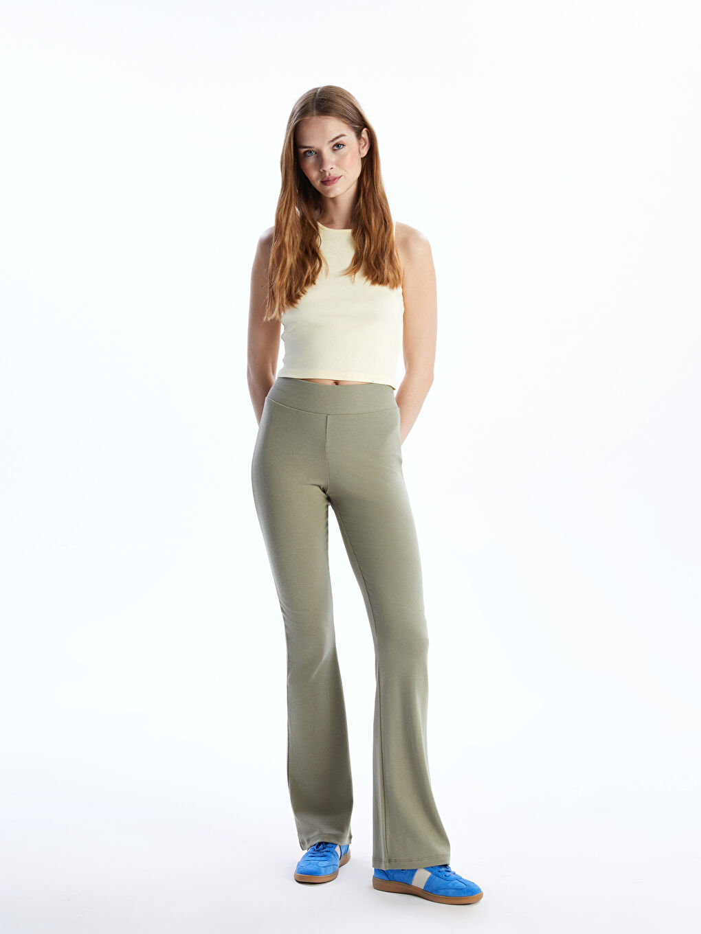 Haki Beli Lastikli Kadın Eşofman Altı