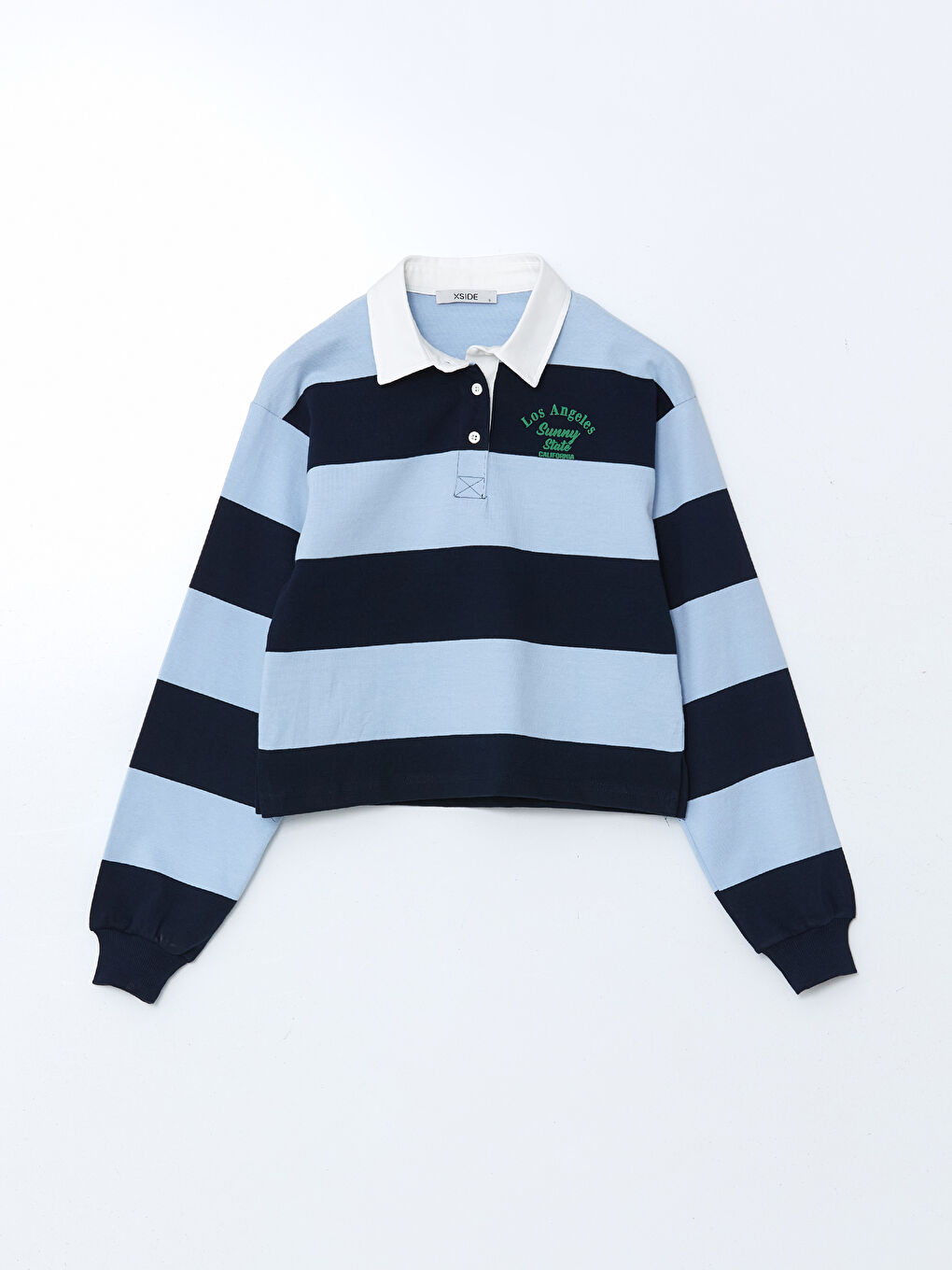 Lacivert Polo Yaka Çizgili Kadın Sweatshirt-4