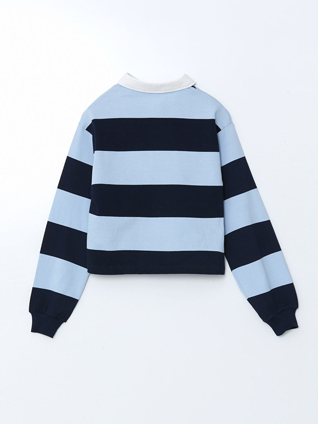 Lacivert Polo Yaka Çizgili Kadın Sweatshirt-5