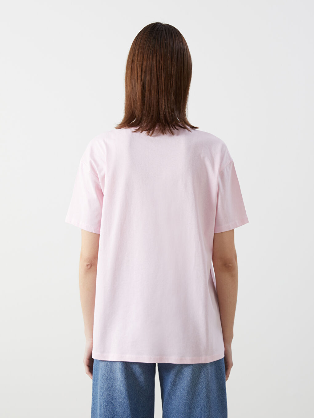 Pembe Bisiklet Yaka Baskılı Kadın Spor Tişört-4