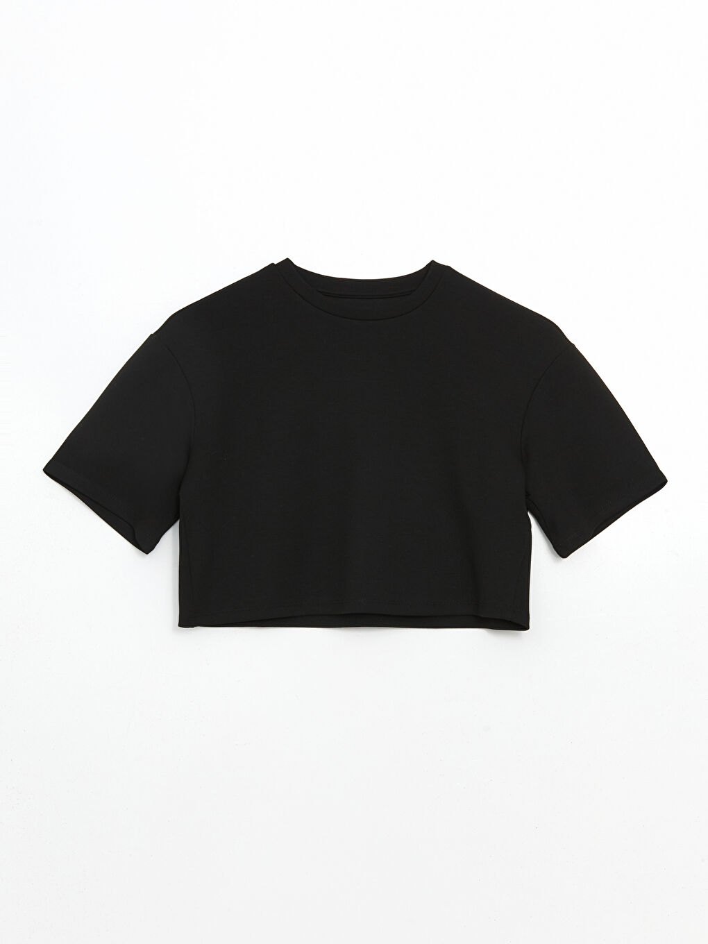 Siyah Bisiklet Yaka Kadın Crop-4