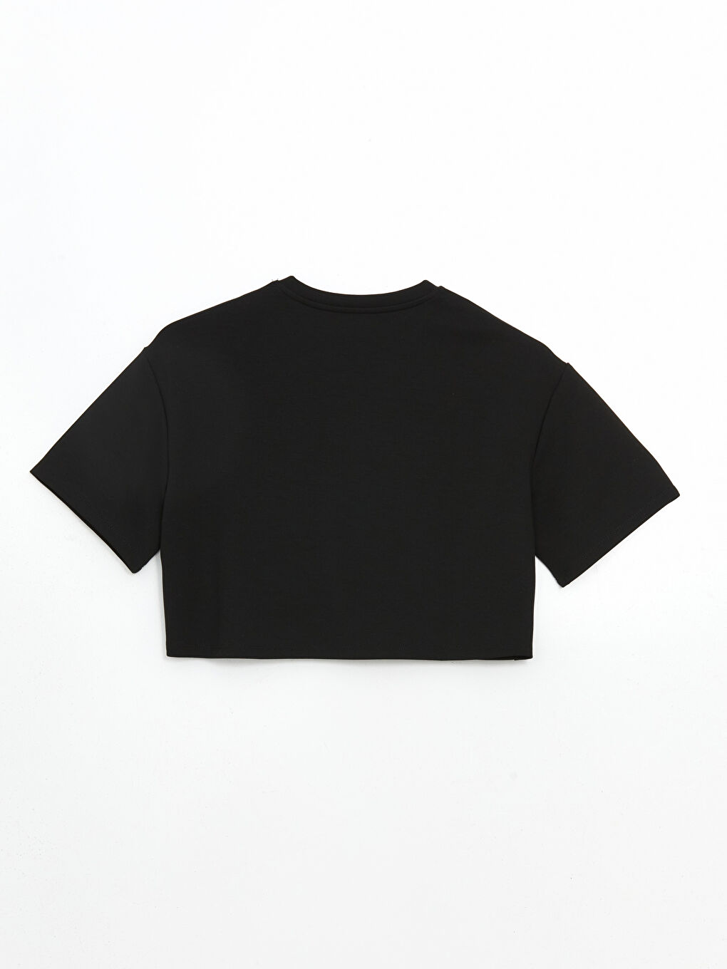 Siyah Bisiklet Yaka Kadın Crop-5