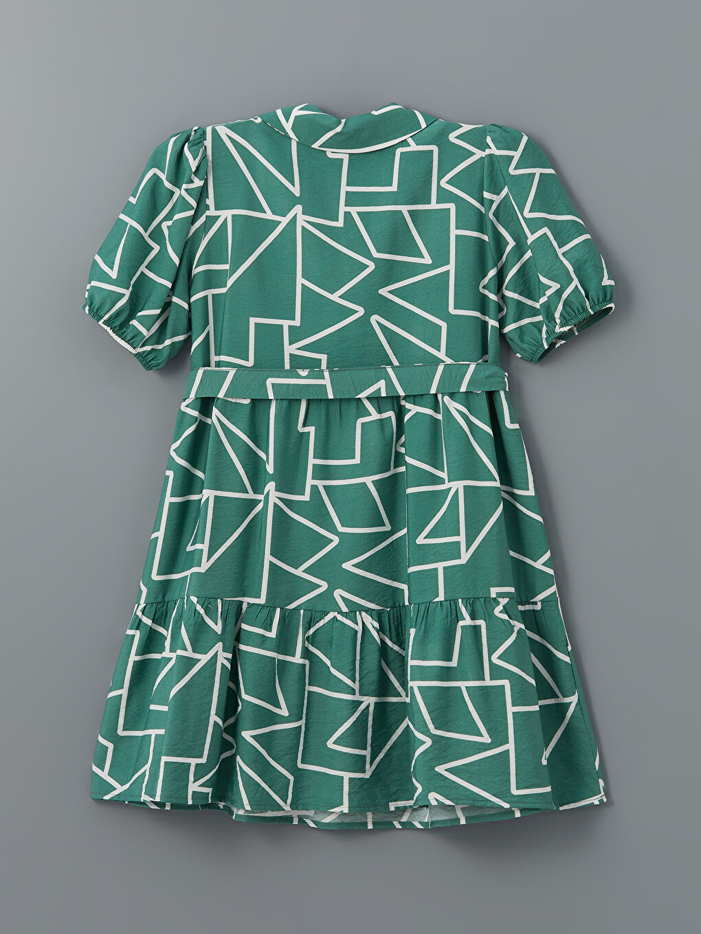 Yeşil Gömlek Yaka Desenli Elbise-5