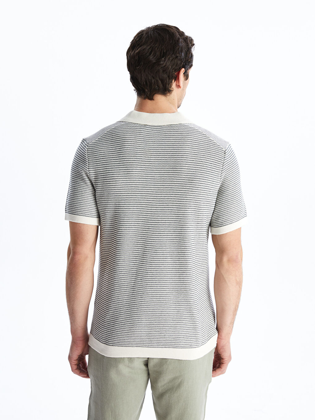 Polo Neck Short Sleeve Striped Men's Knitwear Sweater -S5GR21Z8-LGD