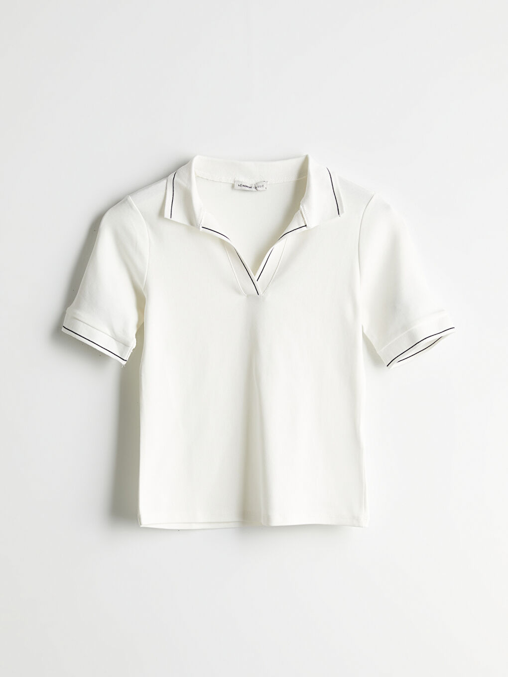 Bej Polo Yaka Kadın Tişört-5