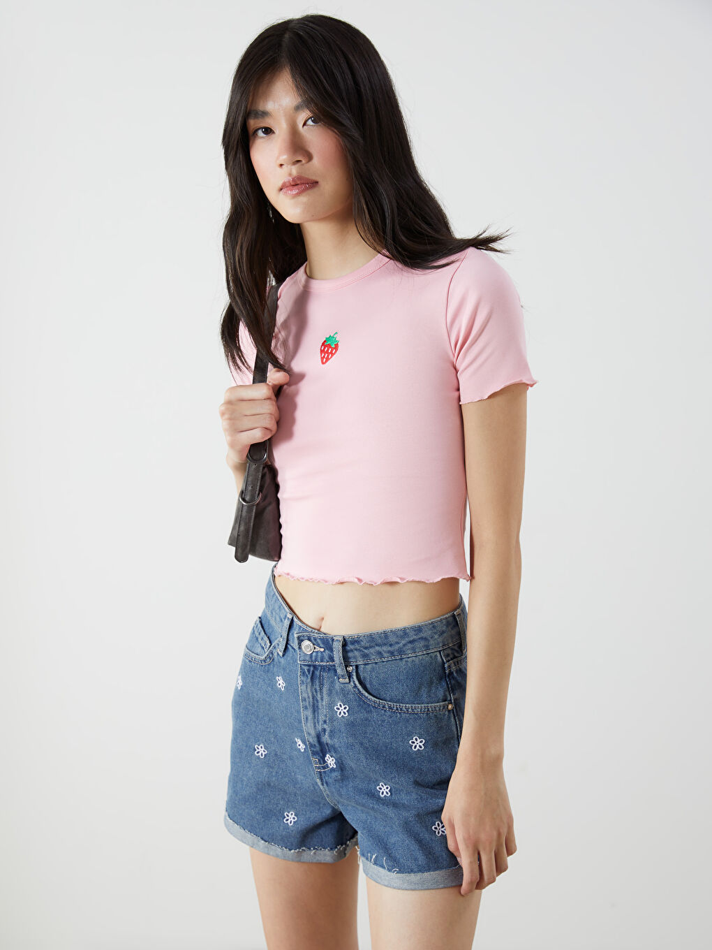 Crew Neck Embroidered Women's Crop Top -S5GR61Z8-QX9
