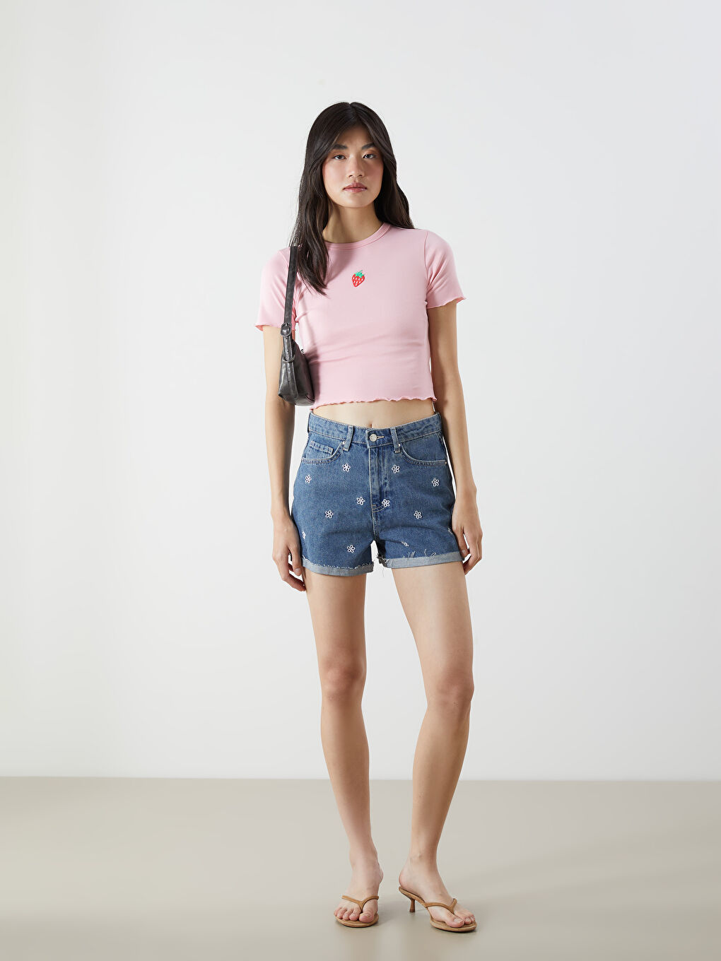 Crew Neck Embroidered Women's Crop Top -S5GR61Z8-QX9