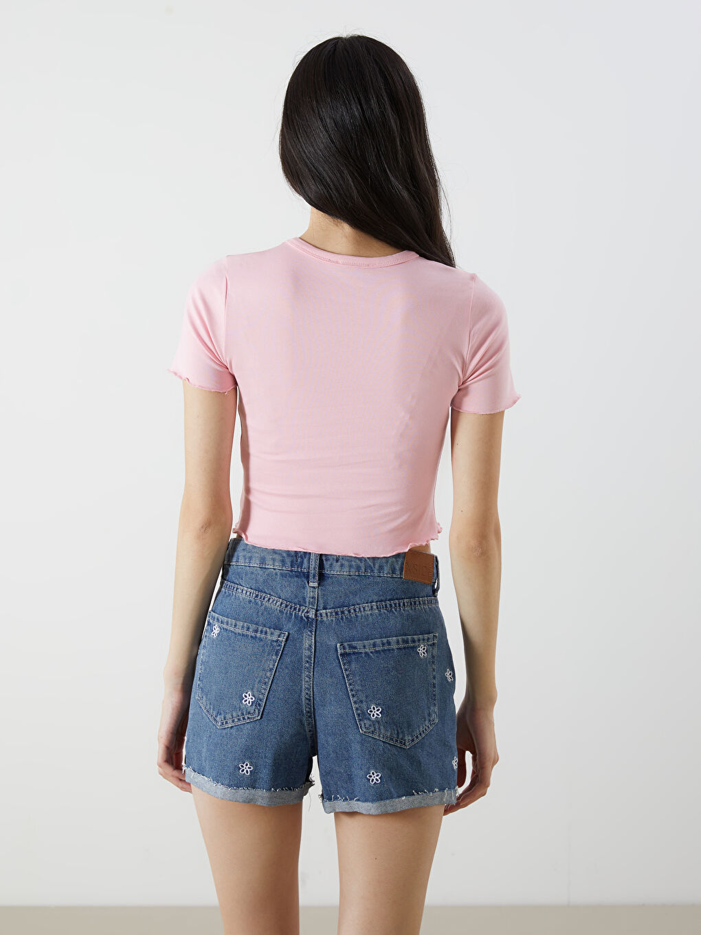 Crew Neck Embroidered Women's Crop Top -S5GR61Z8-QX9