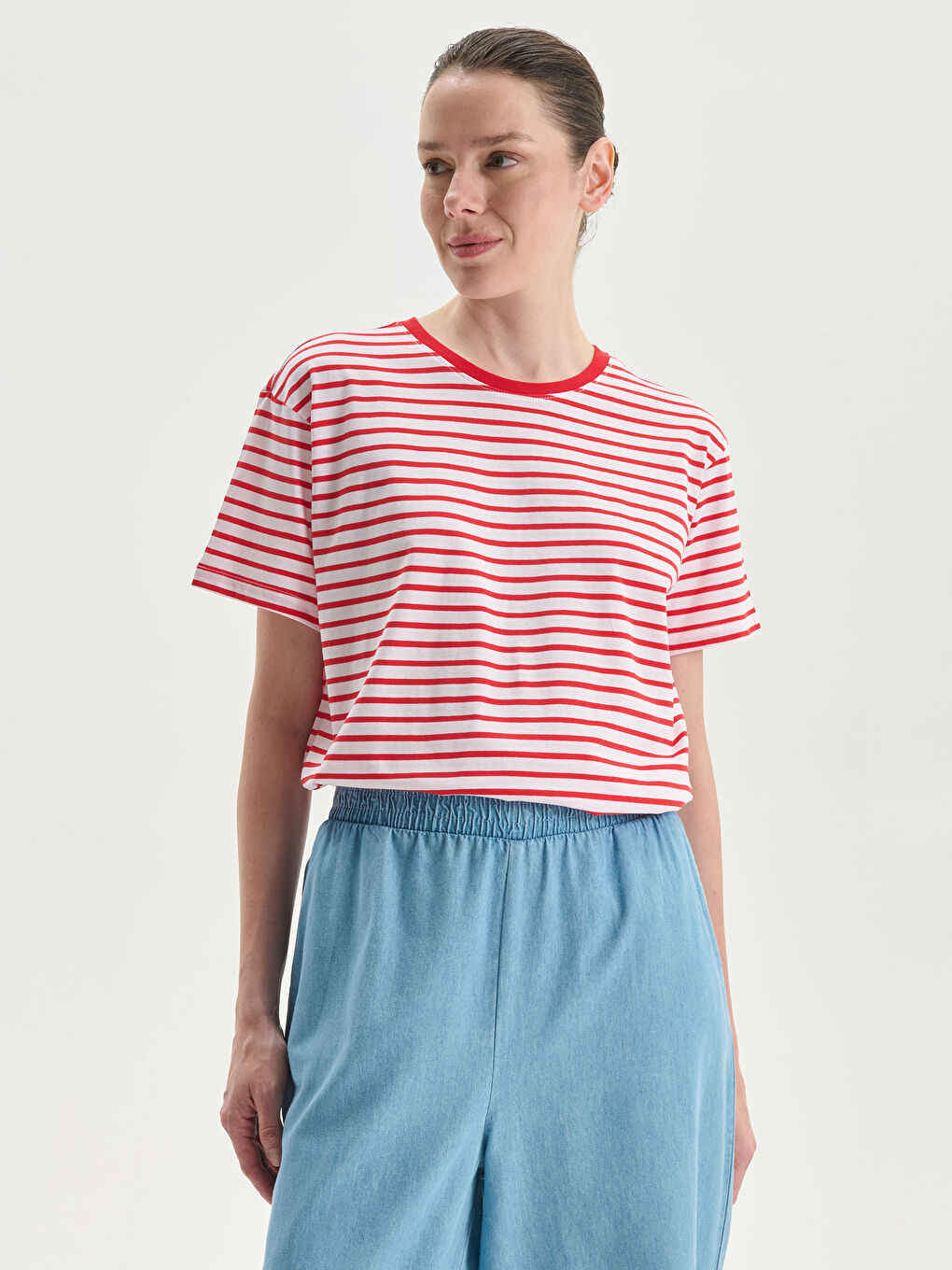 Crew Neck Striped Women's T-Shirt -S5GR62Z8-E48