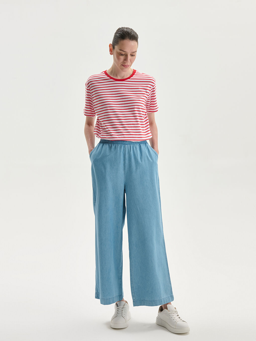 Crew Neck Striped Women's T-Shirt -S5GR62Z8-E48