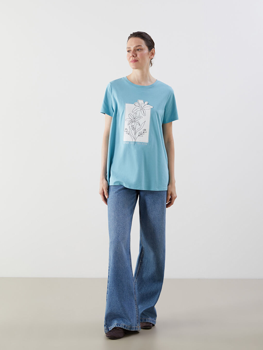 LCW Comfort Crew Neck Printed Women's T-Shirt -S5GR64Z8-GFB