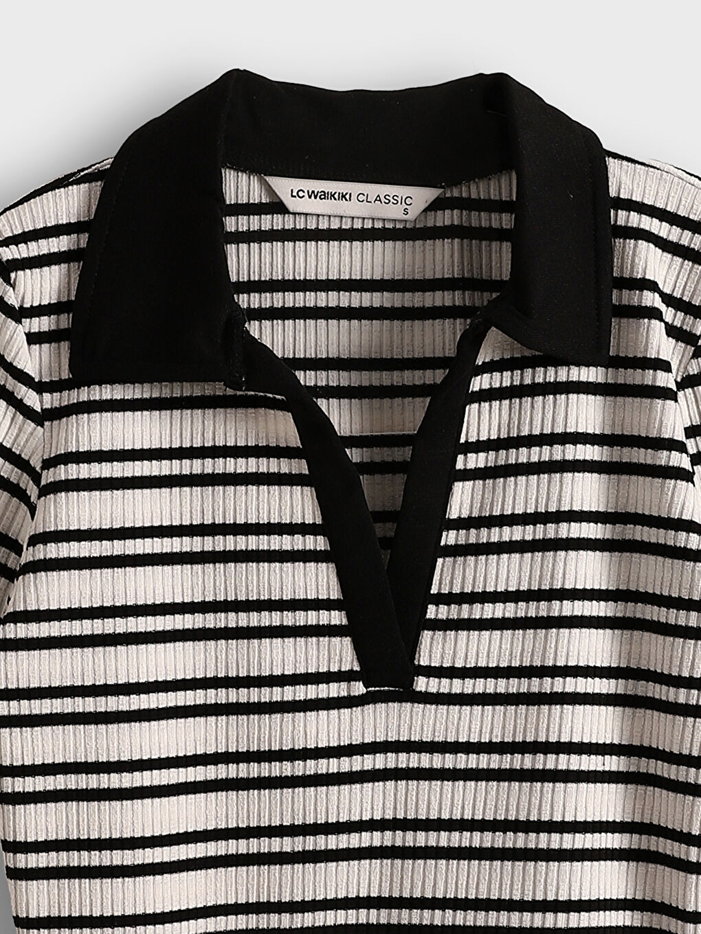 Polo Neck Striped Women's T-Shirt -S5GR67Z8-LEG